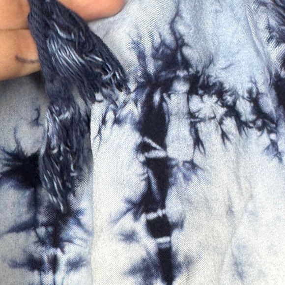 Magic Blue White Tie Dye Tiered Ruffle Lightweight MIDI Boho 100% Rayon Skirt M - Picture 3 of 13